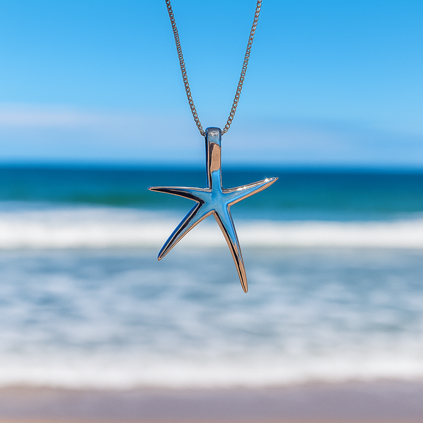 Blue Opal and Silver Starfish Necklace