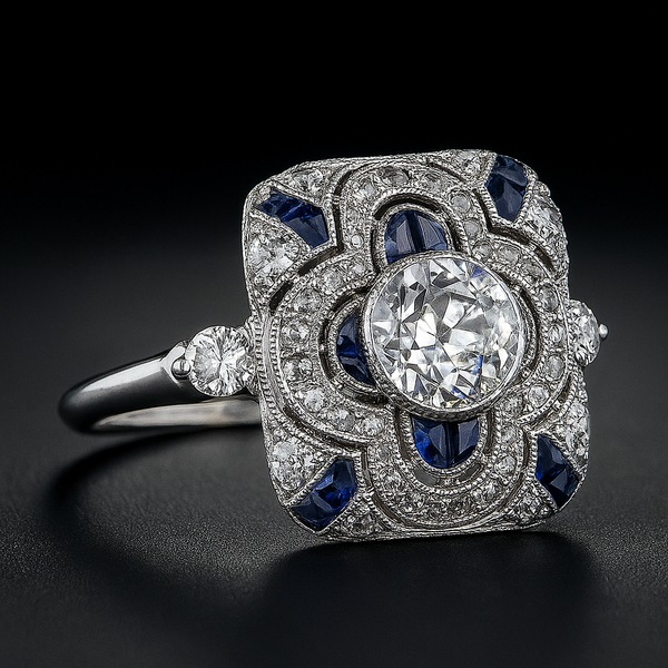 Vintage silver ring with blue zirconia